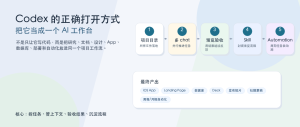 把 Codex 当成一个本地 AI 工作台：它能读写文件，跑项目，打开浏览器，操作电脑，生成文档，做表格，搭网站，写 App，接数据库